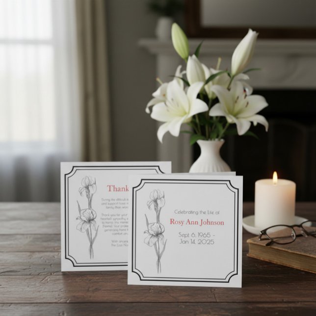 Custom Funeral Thank You Card with Iris Flowers Dankeskarte (Von Creator hochgeladen)