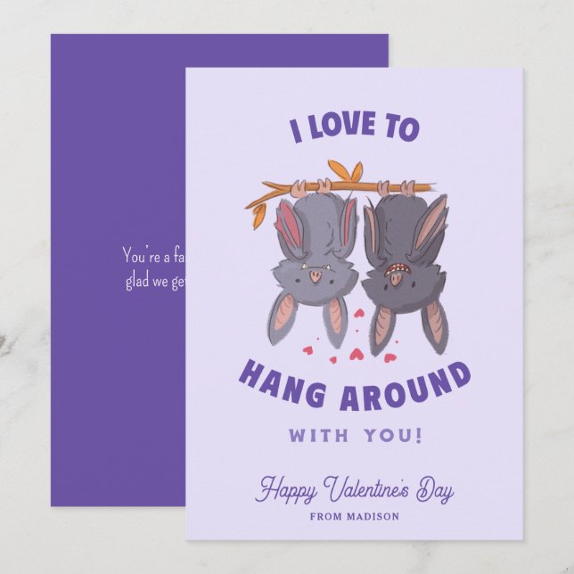Custom Funny Bats Pun Kids Valentine's Day Card Karte (Vorne/Hinten)