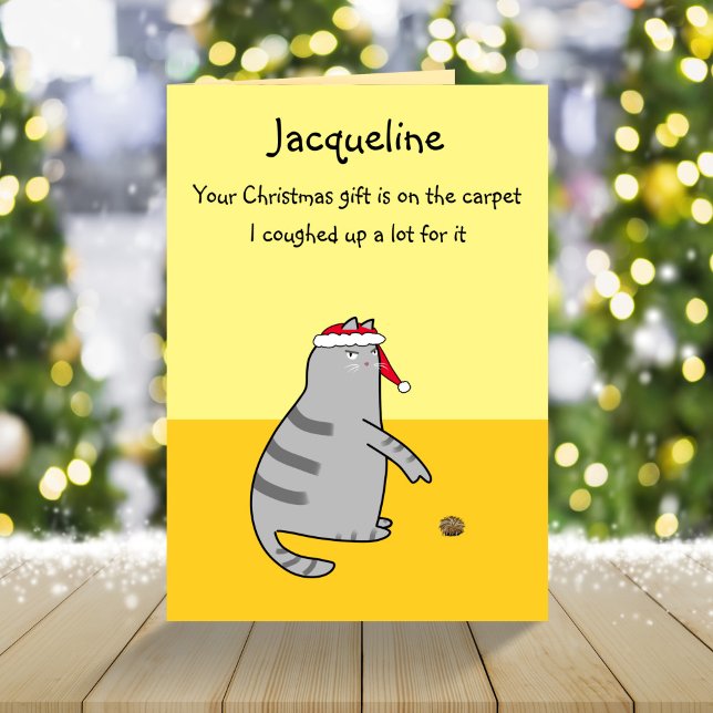 Custom Funny Cat Cartoon Coughed Up Gift Christmas Karte (Von Creator hochgeladen)