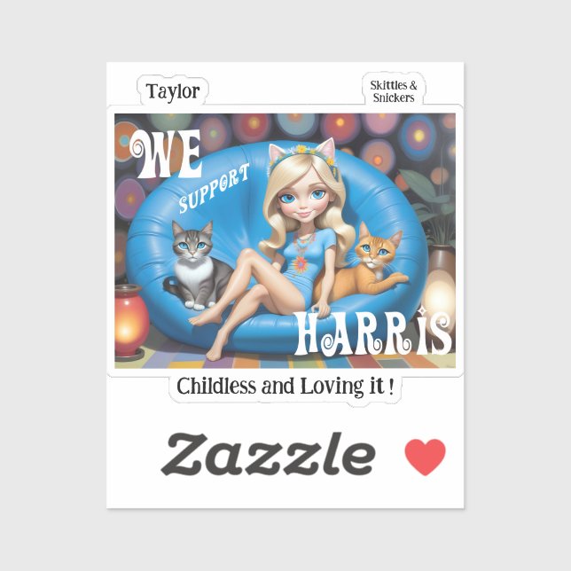 Custom Funny Childless Cat Ladys KAMALA 2024 Aufkleber (Blatt)