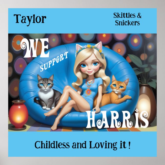 Custom Funny Childless Cat Ladys KAMALA 2024 Poster (Vorne)