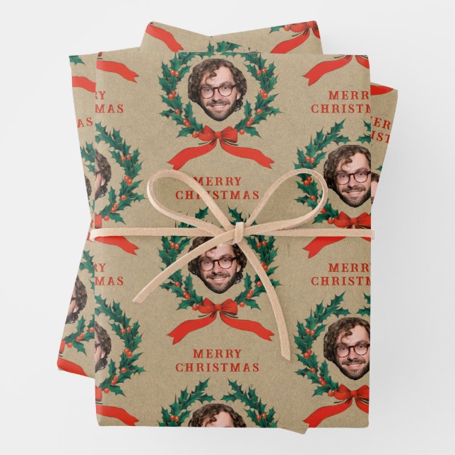 Custom Funny Christmas Wath Face Foto Kraft Geschenkpapier Set (Beispiel)