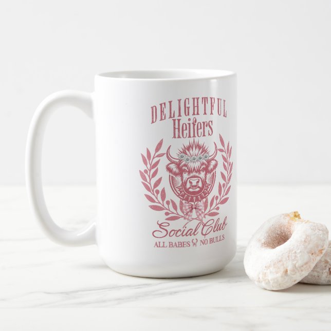 Custom Funny Cow Geschenk für sie, Heifer Social C Kaffeetasse (Mit Donut)