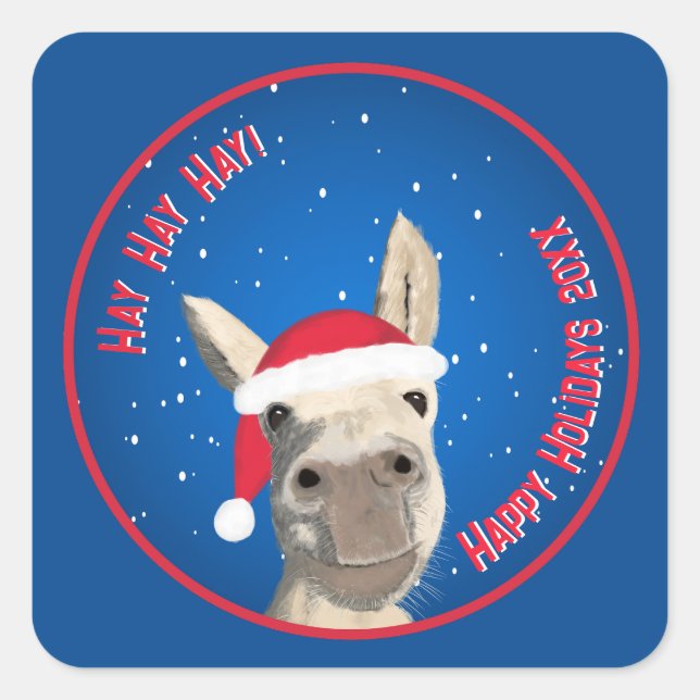Custom Funny Donkey Santa Pun 2025 Urlaub Quadratischer Aufkleber (Vorderseite)