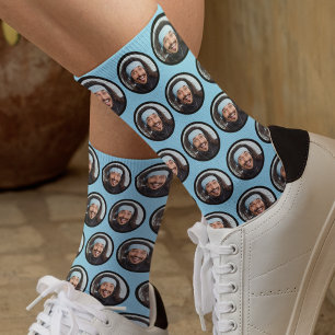 Custom Funny Face Foto Blue Socken