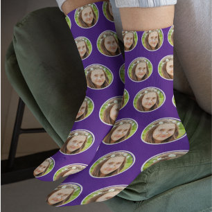 Custom Funny Face Foto Personalisiert Royal Lila Socken