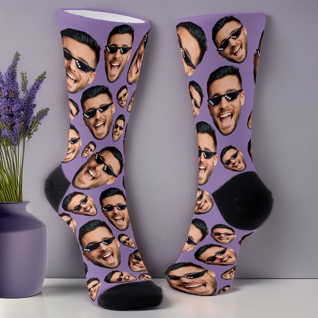 Custom Funny Face Foto Print Socks Lavendel Socken (Von Creator hochgeladen)
