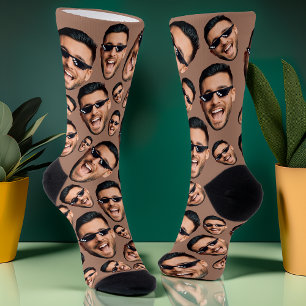 Custom Funny Face Foto über Socken Mocha Brown