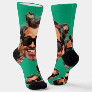 Custom Funny Face Photo All Over Socks Moss Green Socken
