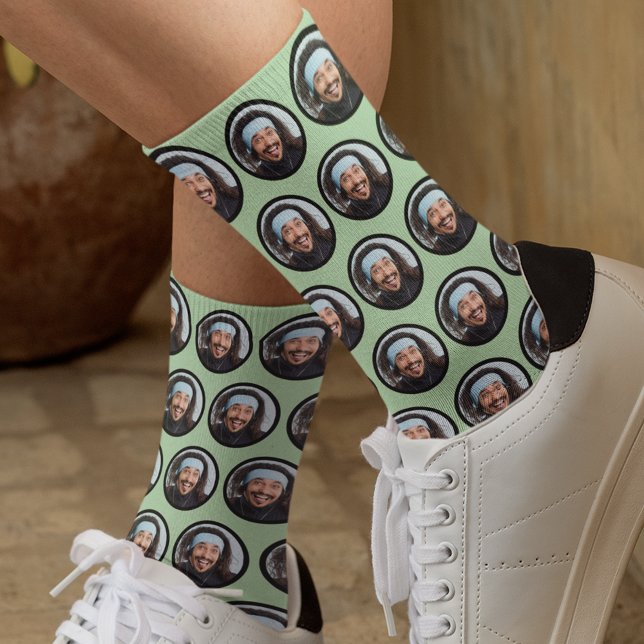 Custom Funny Funny Face Foto Green Socken (Von Creator hochgeladen)