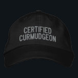 Custom Funny Sarcastic Curmudgeon Spaß Cranky Vate Bestickte Baseballkappe<br><div class="desc">Mit diesem "Certified Curmudgeon" bestickten Hut können Sie Ihren inneren Grump einprägen. Diese Kappe ist perfekt für alle, die stolz auf ihre Persönlichkeit sind, und verleiht jedem Outfit eine Touch Spaß. Die fett graue Stickerei auf klassischem schwarzem Hintergrund macht es zu einem idealen Statement-Stück, egal ob Sie draußen sind oder...</div>