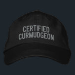 Custom Funny Sarcastic Curmudgeon Spaß Cranky Vate Bestickte Baseballkappe<br><div class="desc">Mit diesem "Certified Curmudgeon" bestickten Hut können Sie Ihren inneren Grump einprägen. Diese Kappe ist perfekt für alle, die stolz auf ihre Persönlichkeit sind, und verleiht jedem Outfit eine Touch Spaß. Die fett graue Stickerei auf klassischem schwarzem Hintergrund macht es zu einem idealen Statement-Stück, egal ob Sie draußen sind oder...</div>