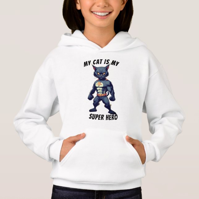 Custom Funny Superhero Cat Portrait Hoodie (Vorderseite)