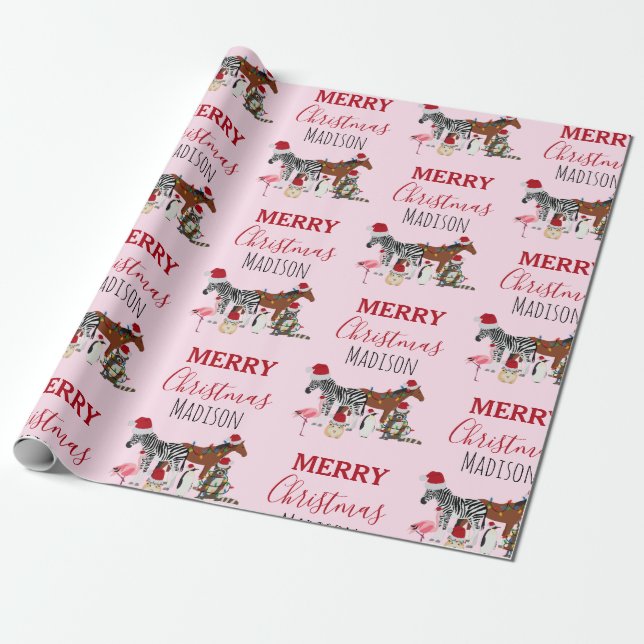 Custom Funny Weihnachtstiere Weihnachtsmannmützen  Geschenkpapier (Ungerollt)
