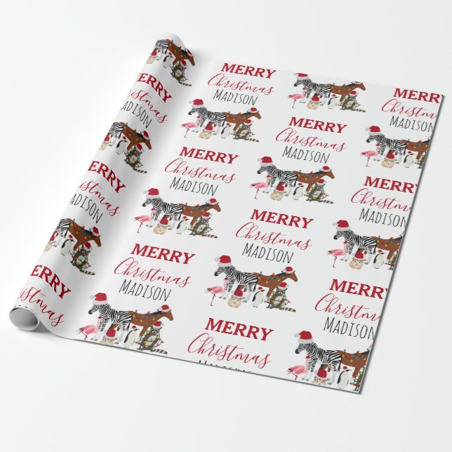 Custom Funny Weihnachtstiere Weihnachtsmannmützen  Geschenkpapier (Ungerollt)