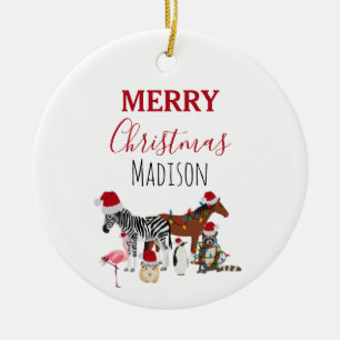 Custom Funny Weihnachtstiere Weihnachtsmannmützen  Keramik Ornament