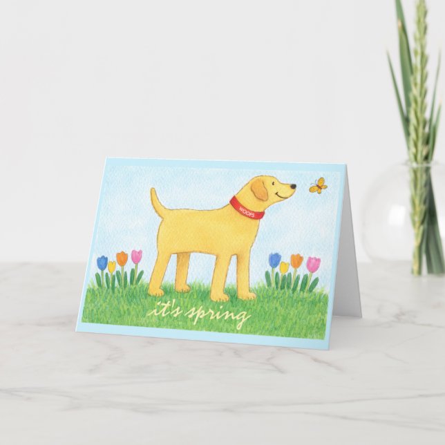 Custom Funny Yellow Dog Spring Greeting Card Karte (Vorderseite)