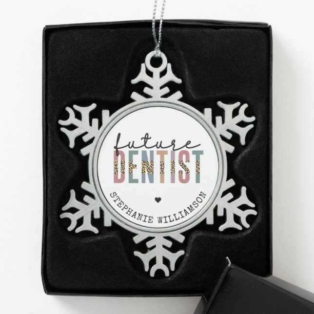 Custom Future Dentist Dentalschüler Geschenke Schneeflocken Zinn-Ornament (Box)