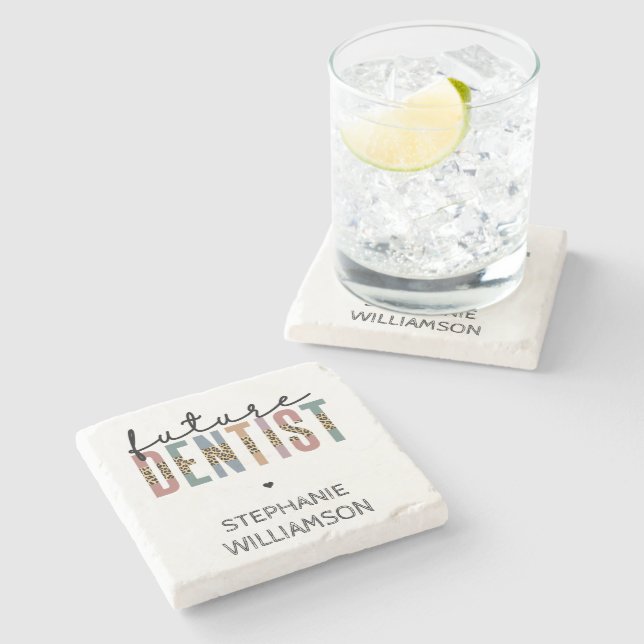 Custom Future Dentist Dentalschüler Geschenke Steinuntersetzer (Seitenansicht)