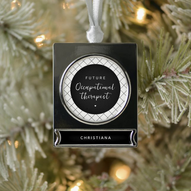 Custom Future OT Berufs-Therapeut Elegant Banner-Ornament Silber (Baum)