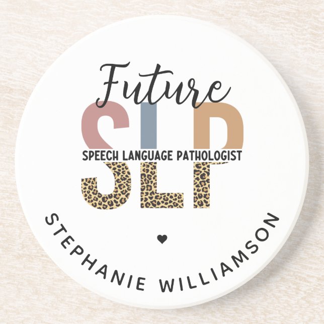 Custom Future SLP Speech Pathologe Leopard Print Getränkeuntersetzer (Vorne)