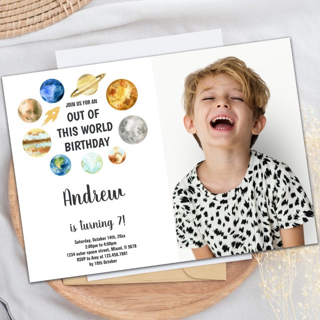 Custom Galaxy Kids Party laden Einladung (Outer Space Birthday Invitations with photo)