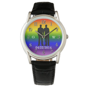 Custom Gay Couple Wedding Day und Initialen Armbanduhr