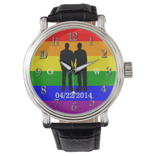 Custom Gay Couple Wedding Day und Initialen Armbanduhr