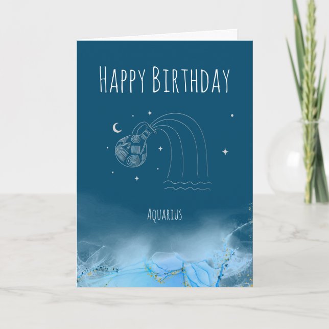 Custom Geburtstag zodiac Aquarius Sternzeichen Mar Dankeskarte (Vorderseite)