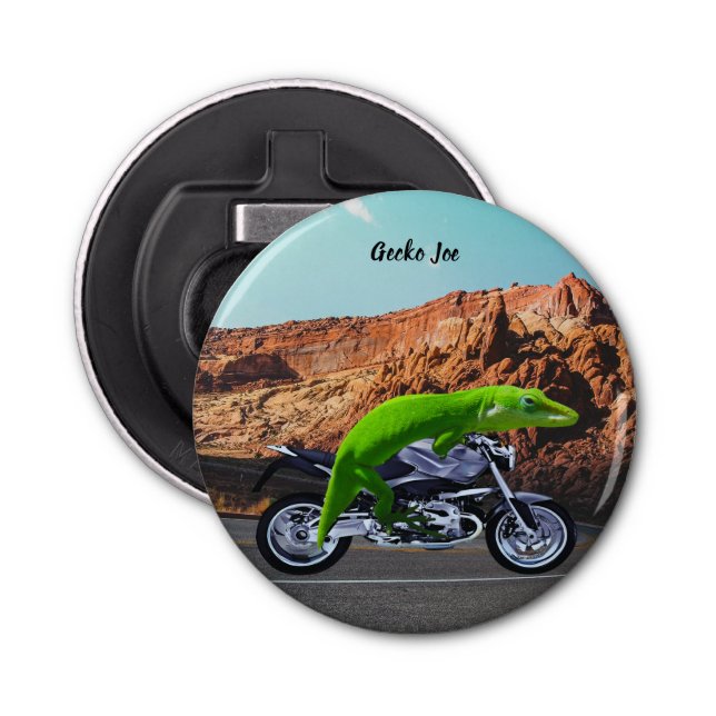 Custom Gecko Rider on Motorrad Wüste Highway Flaschenöffner (Vorderseite)