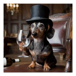 Custom Gentleman Dog Portrait - Wine Lover Pet Art Poster