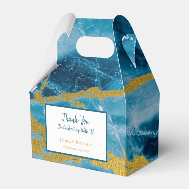 Custom Geode Agate Gemstone Blue und Gold Geschenkschachtel (Vorderseite)