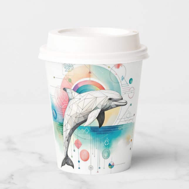Custom Geometric Dolphin Paper Cup mit Rainbow Ac Pappbecher (Vorderseite)