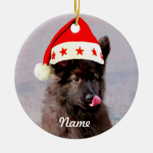 Custom German Shepherd Dog Christmas Hat Keramikornament