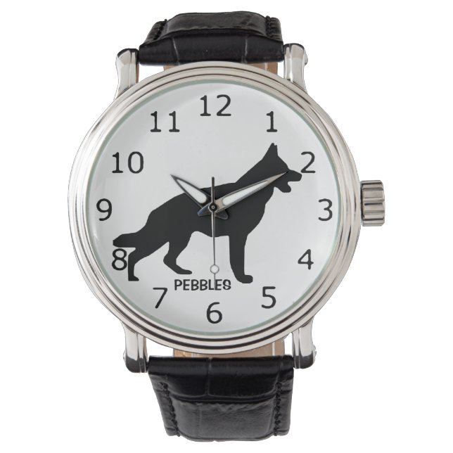 CUSTOM German Shepherd Dog Silhouette Armbanduhr (Vorderseite)
