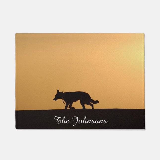 Custom German Shepherd Hund Silhouette Sunset Fußmatte (Vorderseite)
