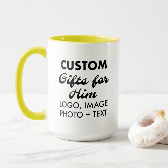 Custom Geschenke für Ihm Gelben Combo Tasse 15oz. (Mit Donut)