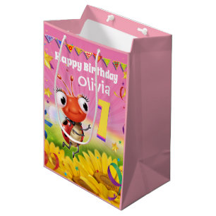 Custom Gift Bag für Mädchen 1. Geburtstag - Lady Mittlere Geschenktüte
