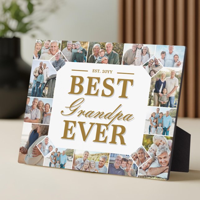 Custom Gift Best Grandpa Ever Family Photo Collage Fotoplatte (Best Grandpa Ever Father's Day Photo Frame Collage)