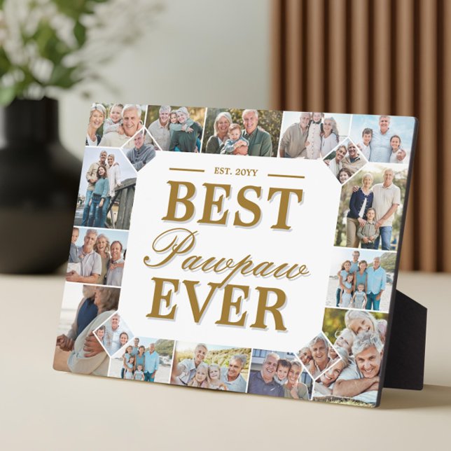 Custom Gift Best PawPaw Ever Family Photo Collage Fotoplatte (Best Pawpaw Ever Father's Day Photo Frame Collage)