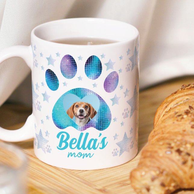 Custom Gift Foto Blue Glitzer Dog Mama Kaffeetasse (Von Creator hochgeladen)