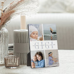 Custom "Gigi" Großkinder FotoCollage Fotoplatte<br><div class="desc">Mit dieser vier Foto-Collage-Plakette kreieren Sie ein süßes Geschenk für Oma. "GIGI" erscheint in der Mitte in schick-grauem Schriftsatz,  mit der eigenen Nachricht und den Namen der Enkel überlagert.</div>