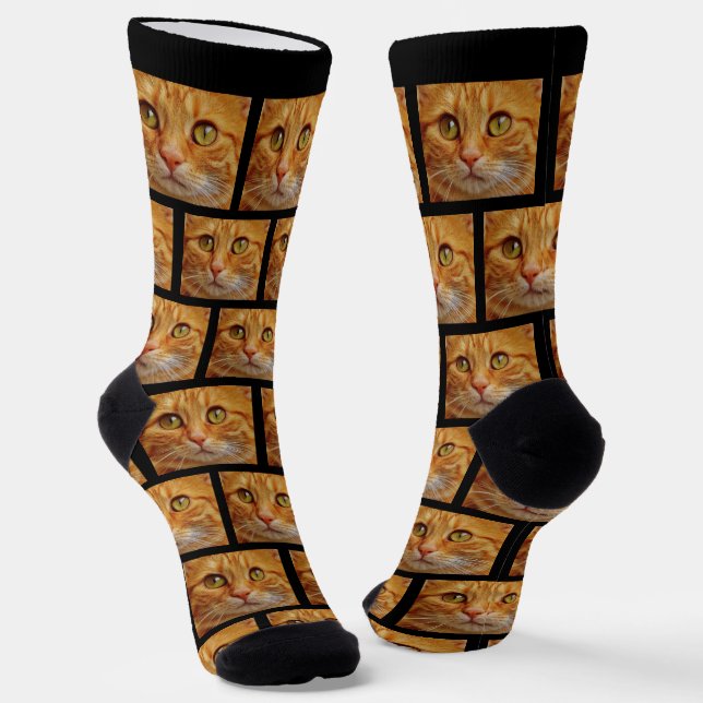 Custom Ginger Tabby Cat Foto auf Black Crew Socken (Gewinkelt)