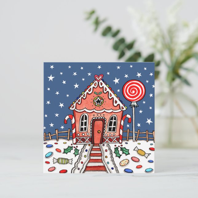Custom Gingerbread House Einladung (Stehend Vorderseite)