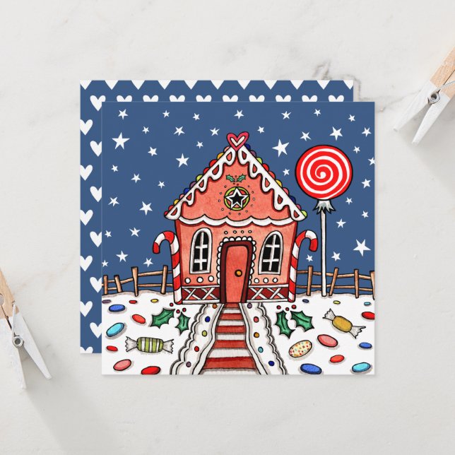 Custom Gingerbread House Einladung (Vorderseite/Rückseite Beispiel)