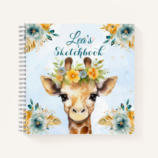 Custom Giraffe Floral Sketchbook for Kids Notizbuch