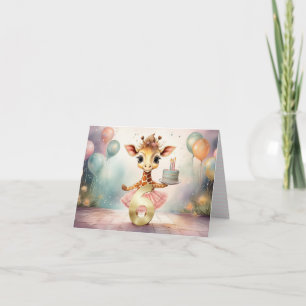 Custom Giraffe in pink tutu Happy 6. Geburtstag Karte