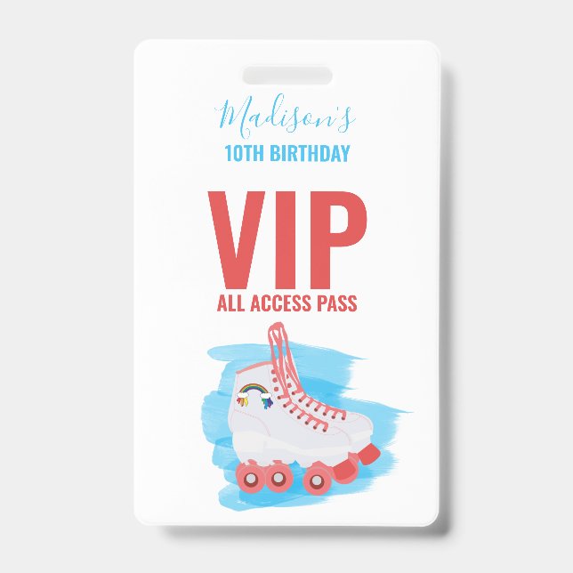 Custom Girl Birthday Party Roller Blading VIP Pass Ausweis (Vorderseite)