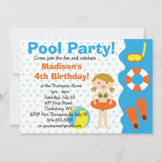 Custom Girl Birthday Pool Party Einladung
