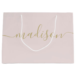 Custom Girl Chic Feminine Gold Script Blush Pink Große Geschenktüte